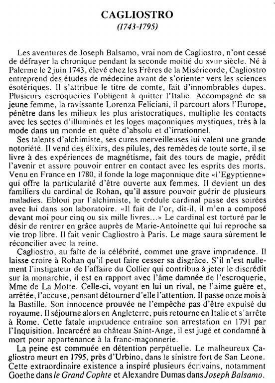 Prévisualisation du document CAGLIOSTRO(1743-1795)- Biographie.