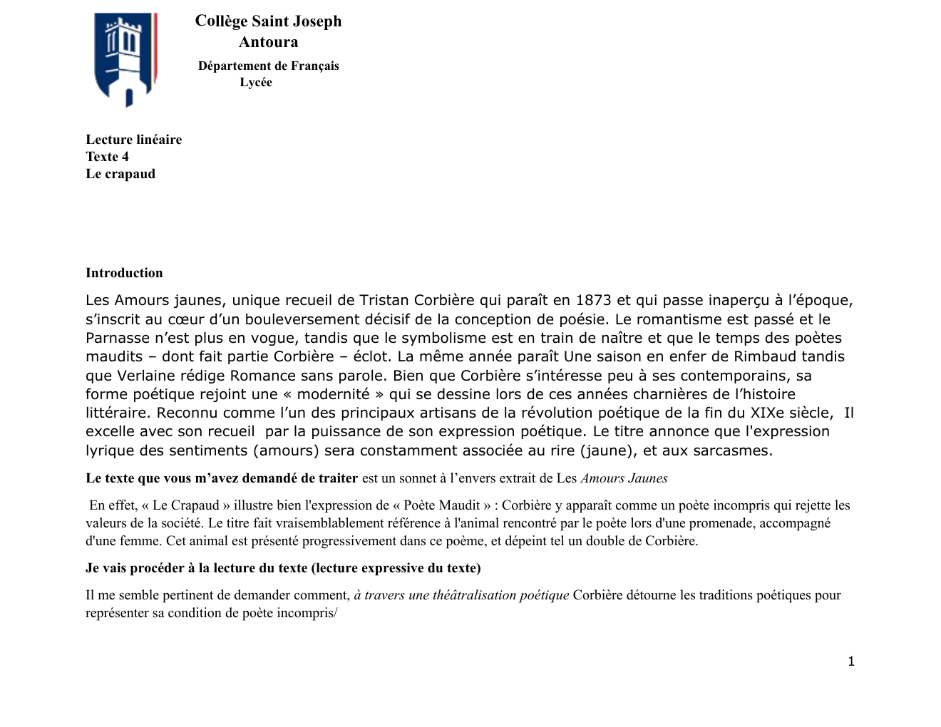 Prévisualisation du document Cahier de douai - Lecture linéaire Texte 4 Le crapaud