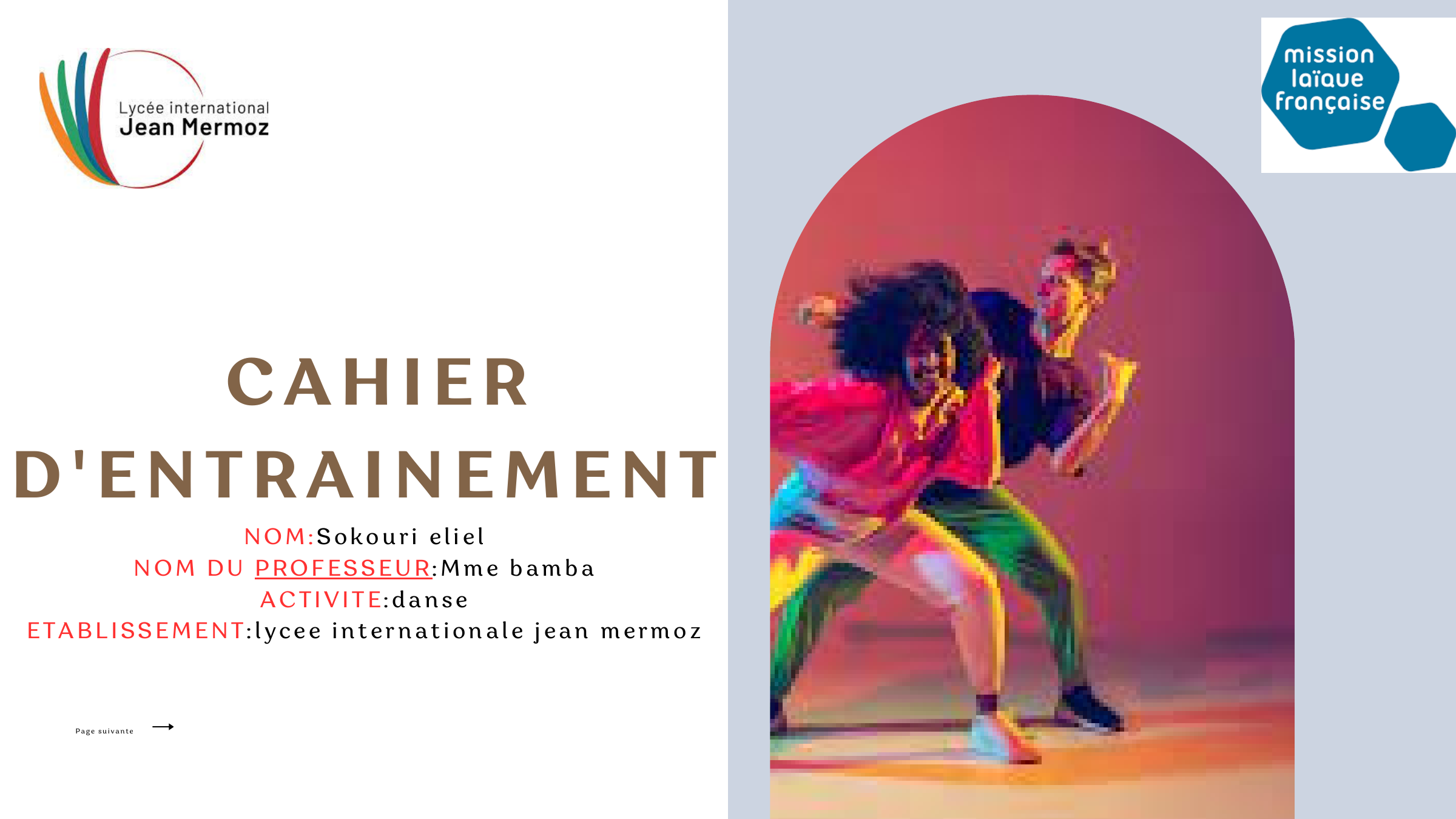 Prévisualisation du document CAHIER D'ENTRAINEMENT - ACTIVITE: danse