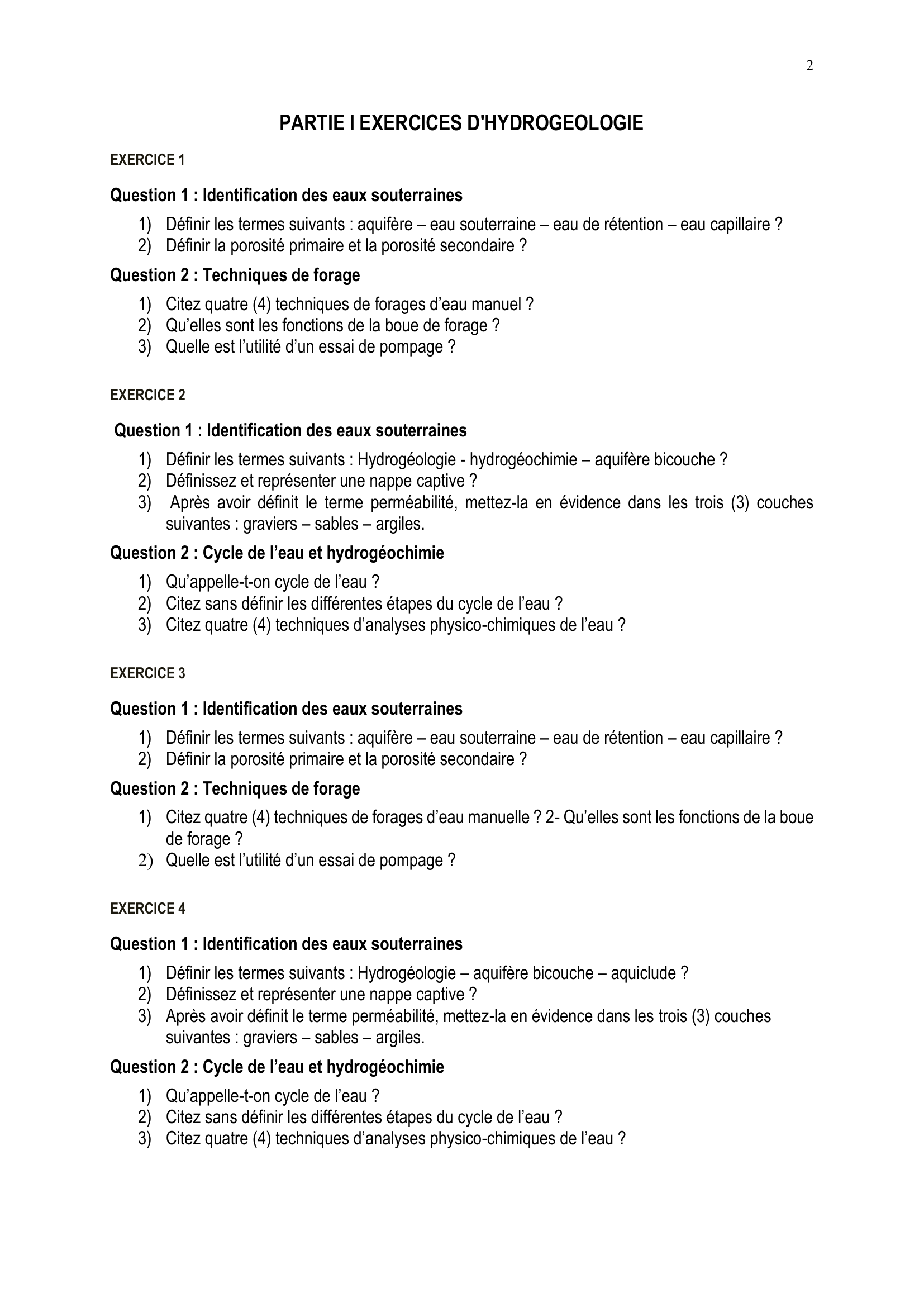 Prévisualisation du document CAHIER D’EXERCICES D’APPLICATION D’HYDROGEOLOGIE