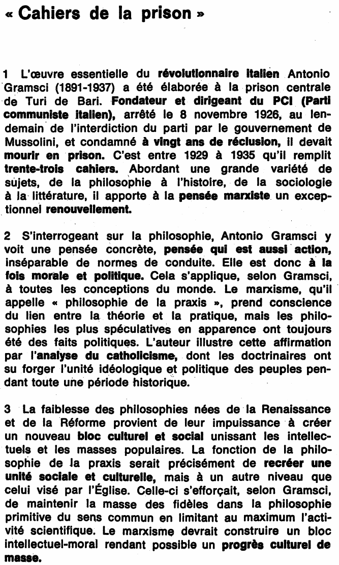 Prévisualisation du document Cahiers de prison d'Antonio GRAMSCI (Résumé & Analyse)