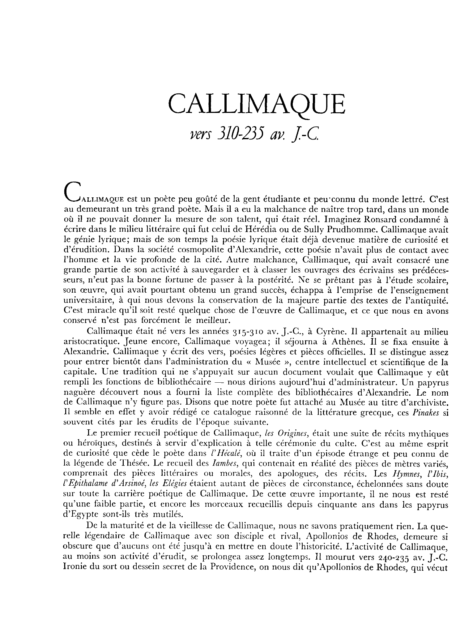 Prévisualisation du document CALLIMAQUE