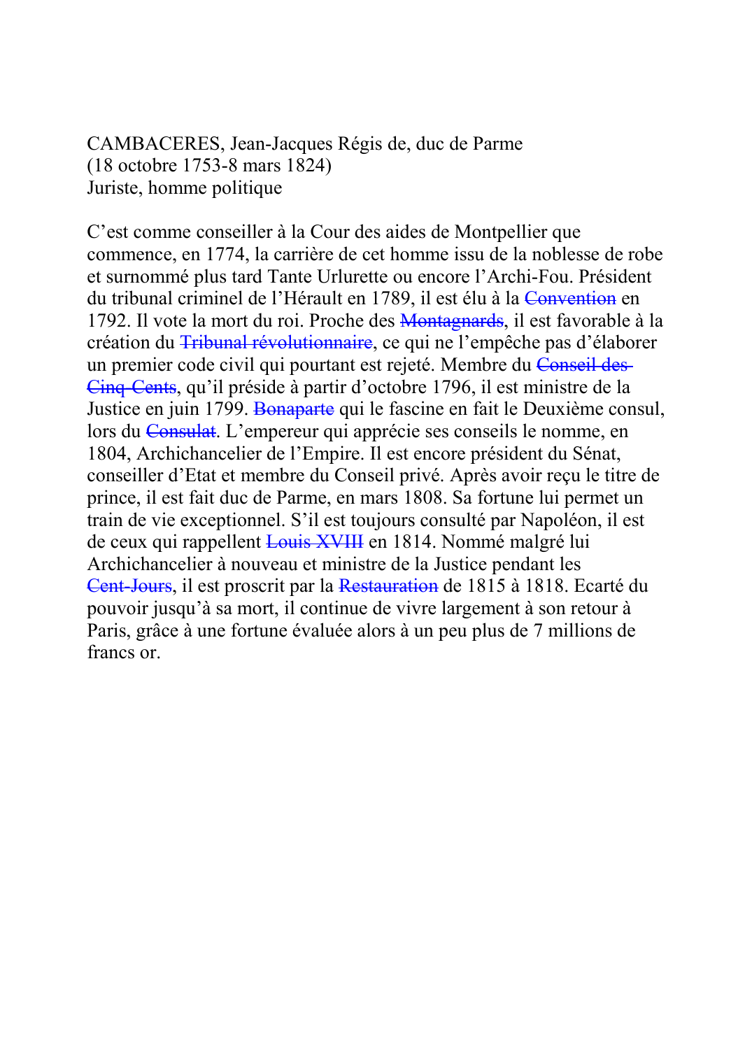 Prévisualisation du document CAMBACERES, Jean-Jacques Régis de, duc de Parme (18 octobre 1753-8