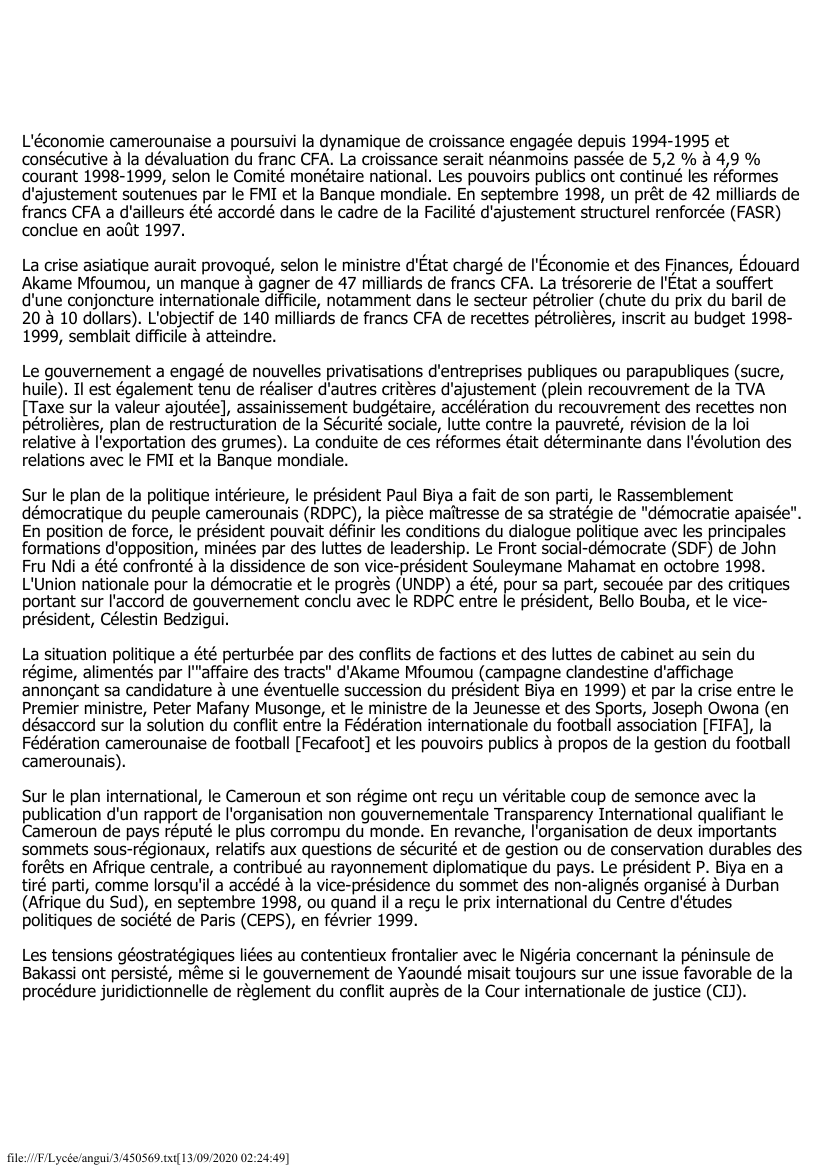 Prévisualisation du document Cameroun (1998-1999): La corruption en accusation