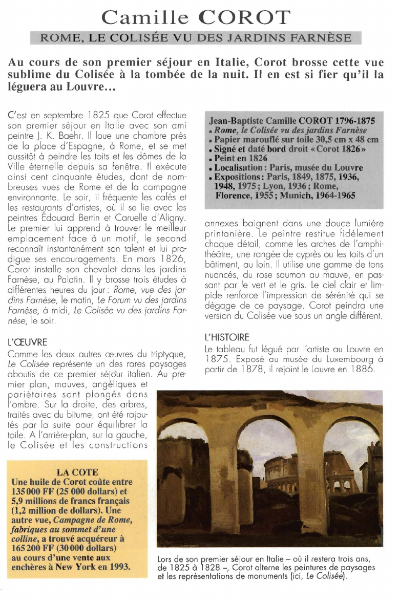 Prévisualisation du document Camille COROT:ROME, LE COLISÉE VU DES JARDINS FARNÈSE.