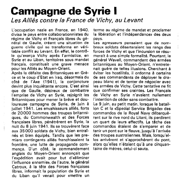 Prévisualisation du document Campagne de Syrie:Les Alliés contre la France de Vichy, au Levant.