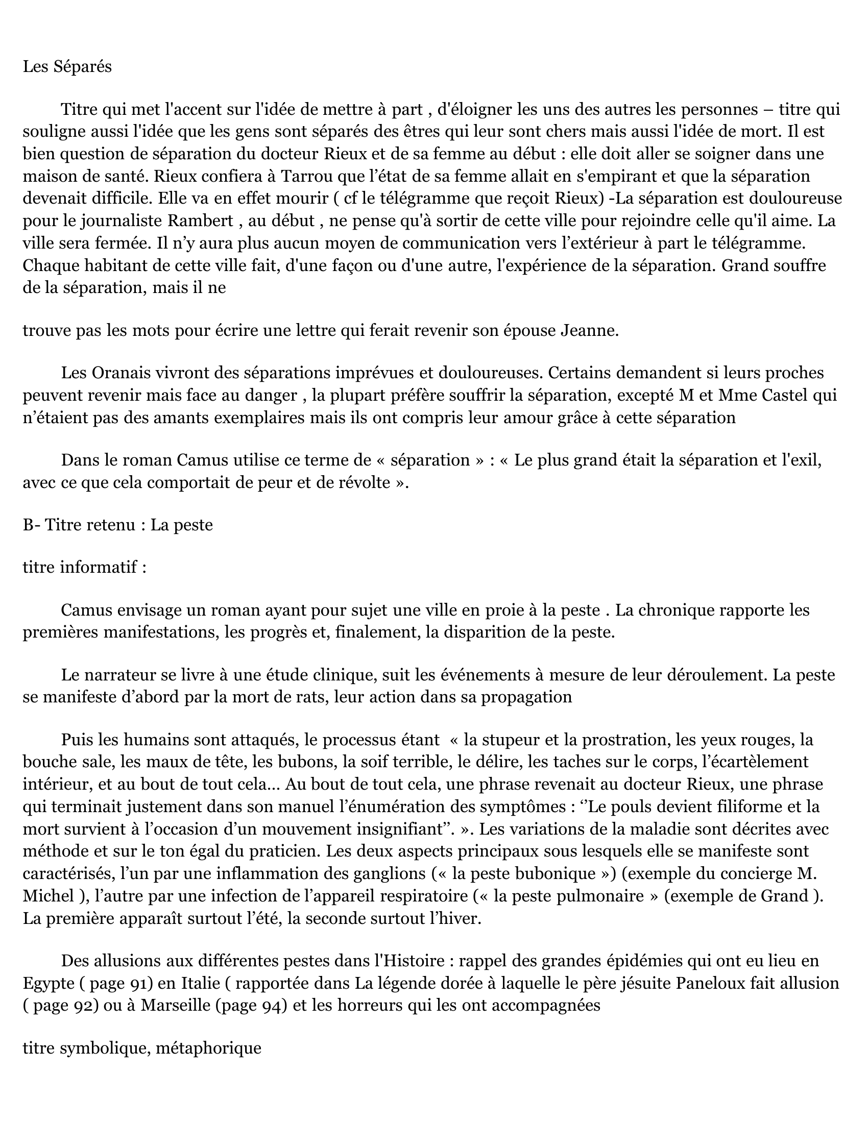 Prévisualisation du document Camus: Analyse des titres avant celui de "La Peste" (littérature)