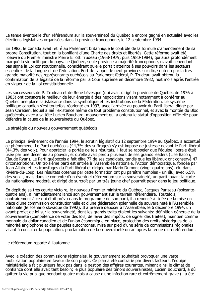 Prévisualisation du document Canada (1994-1995): "Statu quo" politique