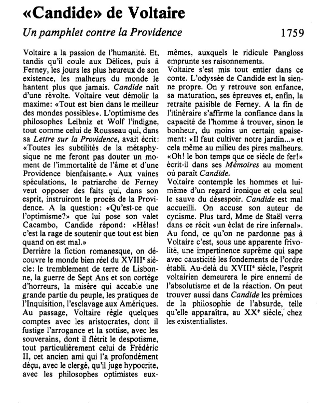 Prévisualisation du document «Candide» de Voltaire:Un pamphlet contre la Providence.