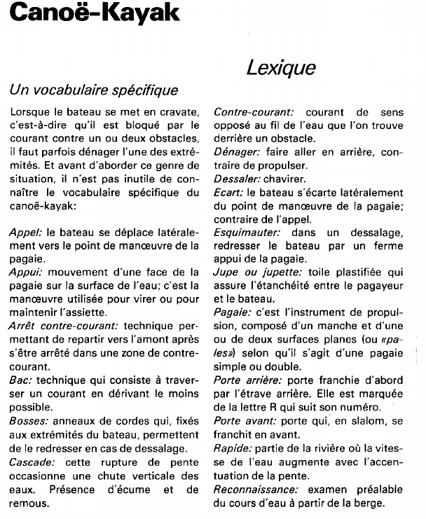 Prévisualisation du document Canoë-Kayak:Lexique (sport).