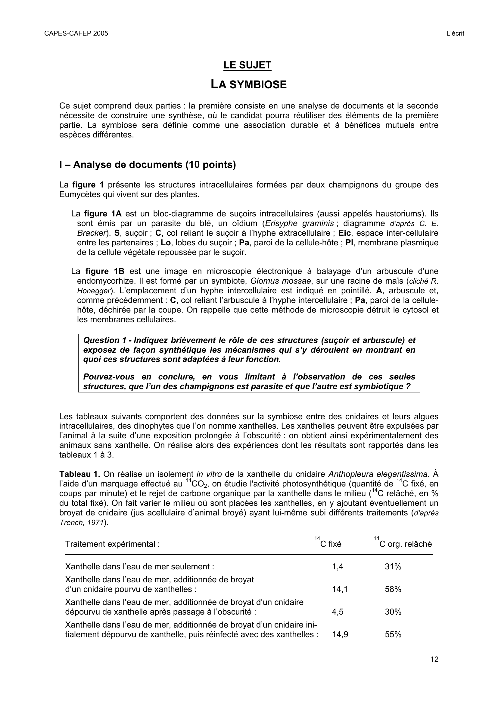 Prévisualisation du document CAPES-CAFEP 2005 : L'écrit de biologie