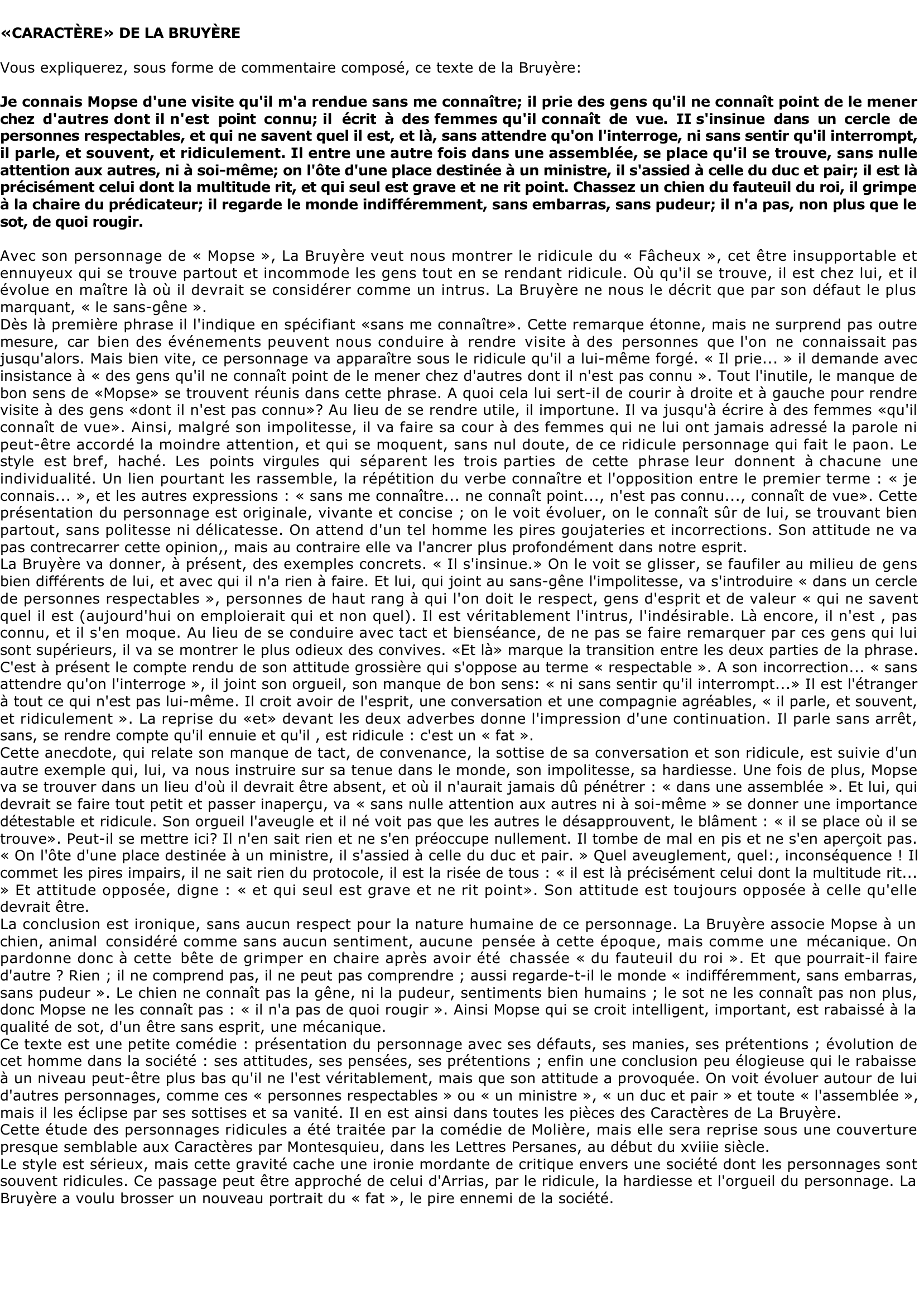 Prévisualisation du document «CARACTÈRE» DE LA BRUYÈRE