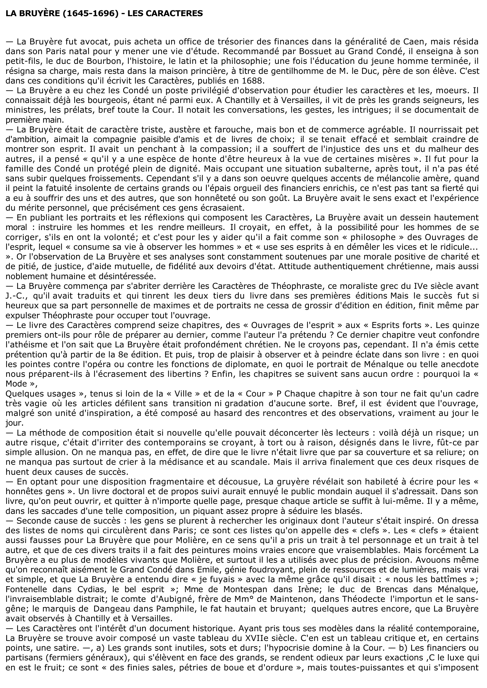 Prévisualisation du document CARACTÈRES OU LES MœURS DE CE SIÈCLE (Les)  Jean de La Bruyère. Études de mœurs