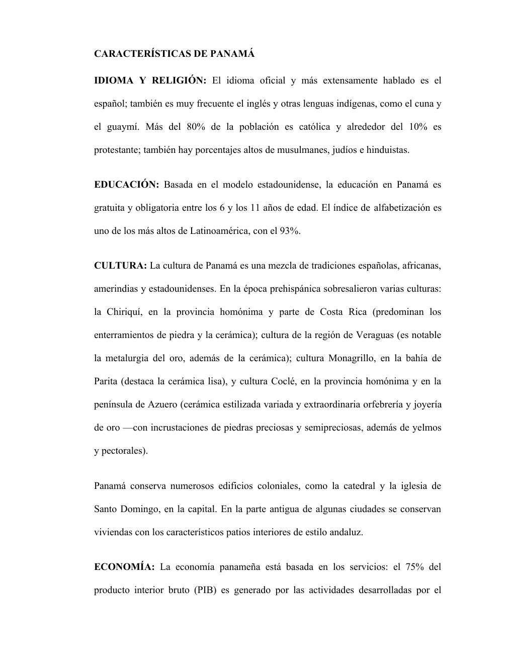 Prévisualisation du document CARACTERÍSTICAS DE PANAMÁ