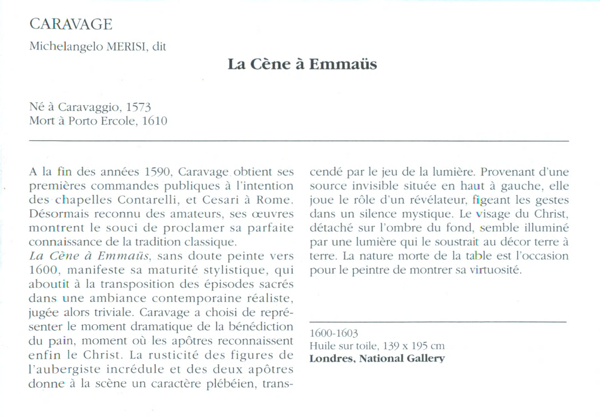 Prévisualisation du document CARAVAGE Michelangelo MERISI, dit: La Cène à Emmaüs