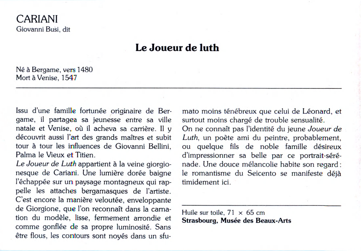 Prévisualisation du document CARIANI Giovanni Busi, dit : Le Joueur de luth