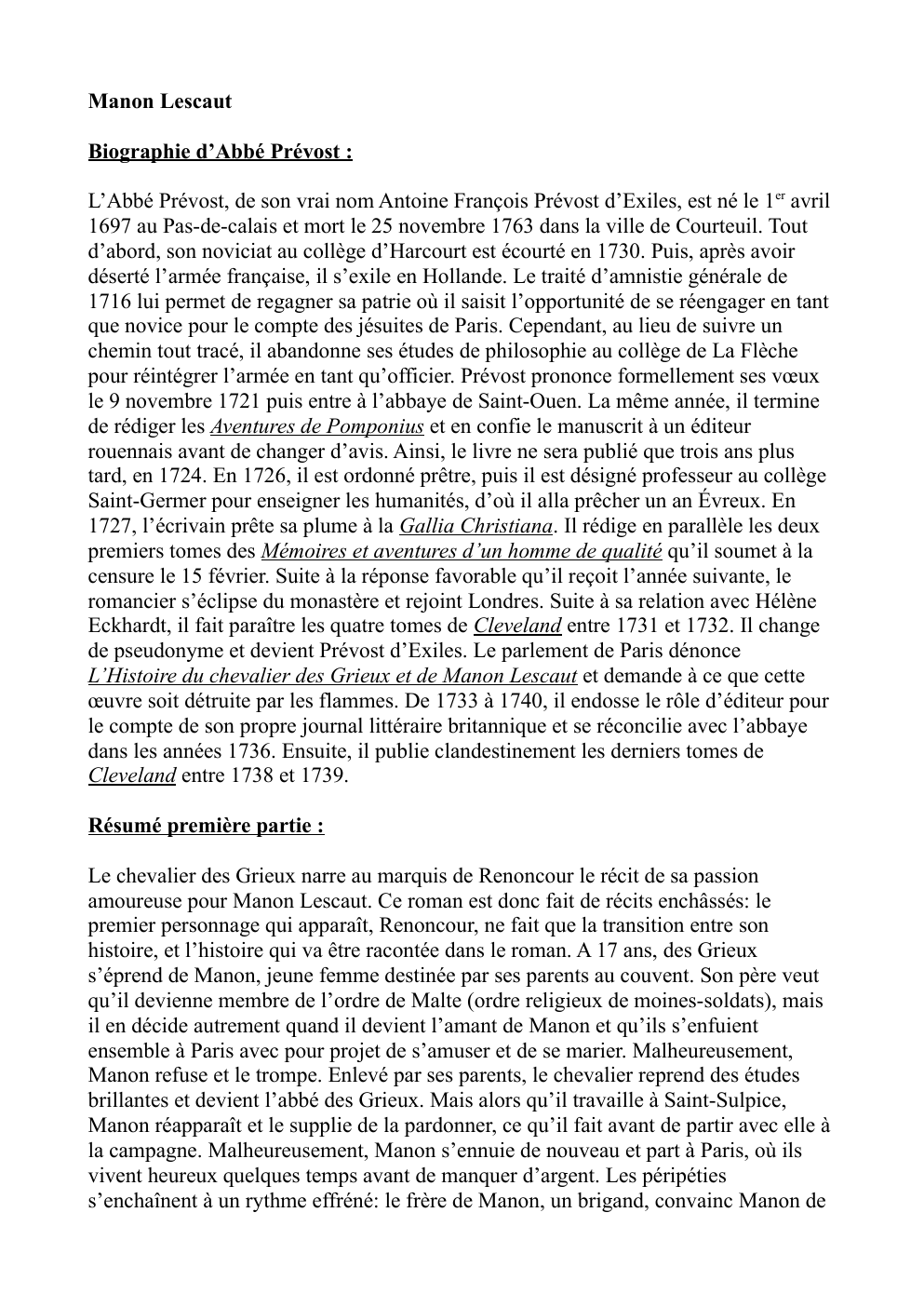 Prévisualisation du document Carnet de Lecture- Personnages en marge, plaisir du romanesque - Manon Lescaut