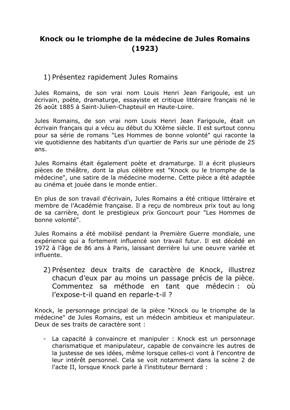 Prévisualisation du document Carnet de lecture sur l'oeuvre Knock de Jules Romains