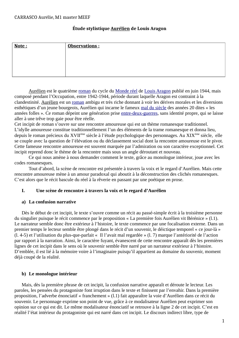 Prévisualisation du document CARRASCO Aurélie, M1 master MEEFÉtude stylistique Aurélien de