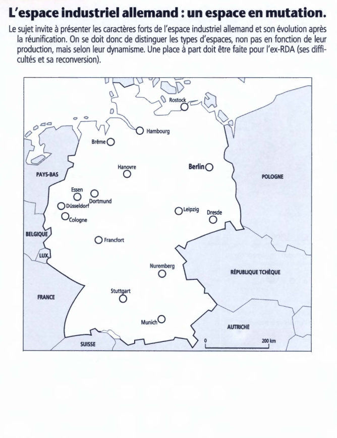 Prévisualisation du document Carto 4
L'espace industriel allemand : un espace en mutation.
Le sujet invite à présenter les caractères forts de l'espace...