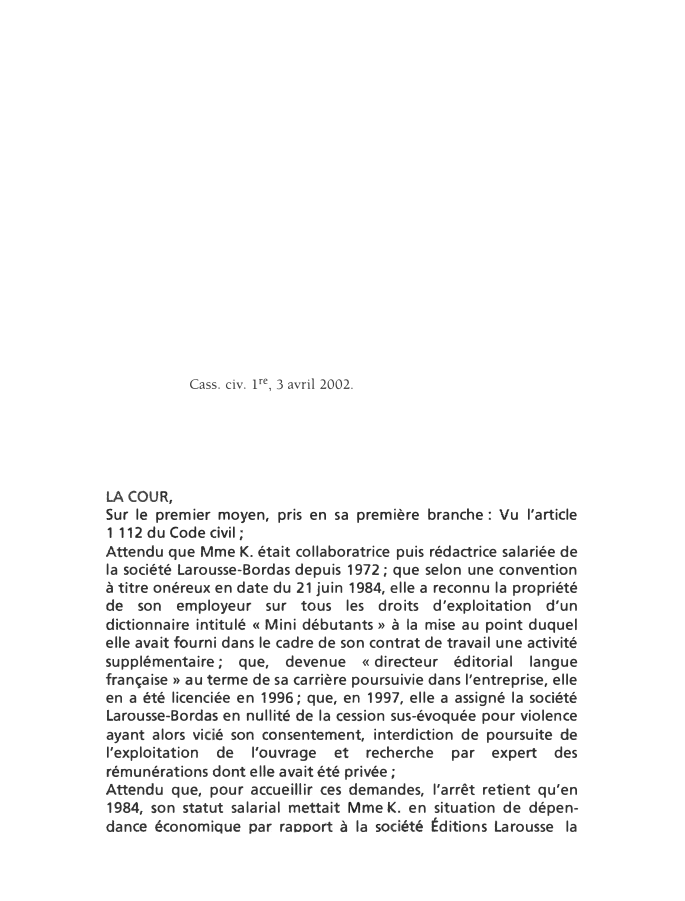 Prévisualisation du document Cass. civ. 1 re, 3 avril 2002.

LACOUR,
Sur le premier moyen, pris en sa première branche: Vu l'arti...