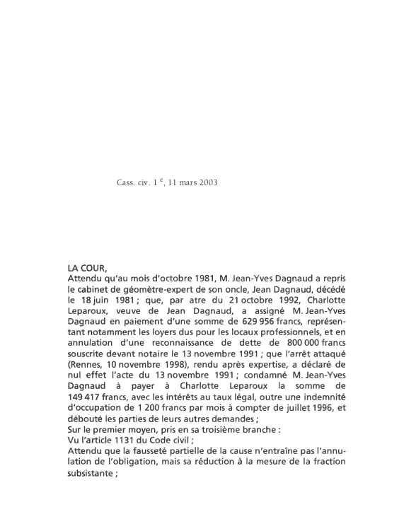Prévisualisation du document Cass. civ. 1e, 11 mars 2003. Commentaire
