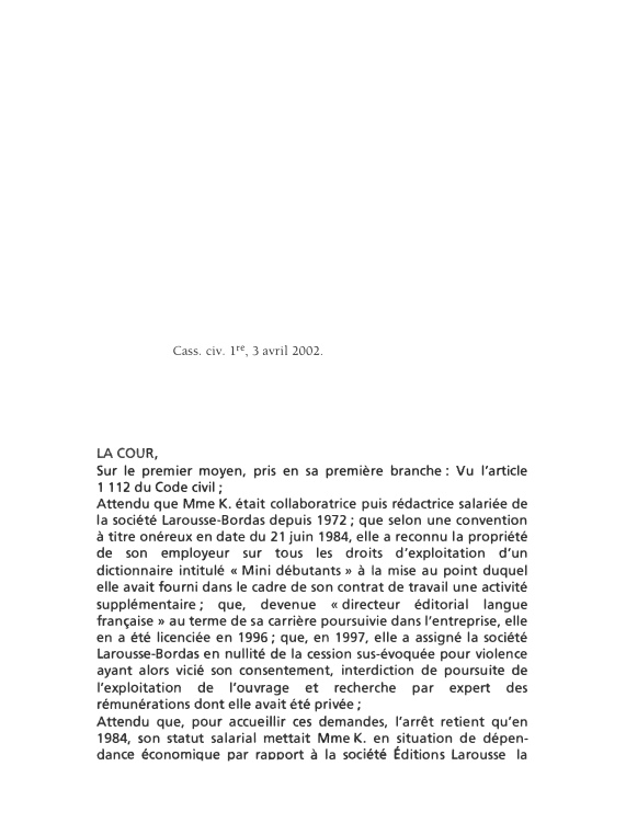 Prévisualisation du document Cass. civ. 1re, 3 avril 2002. Commentaire