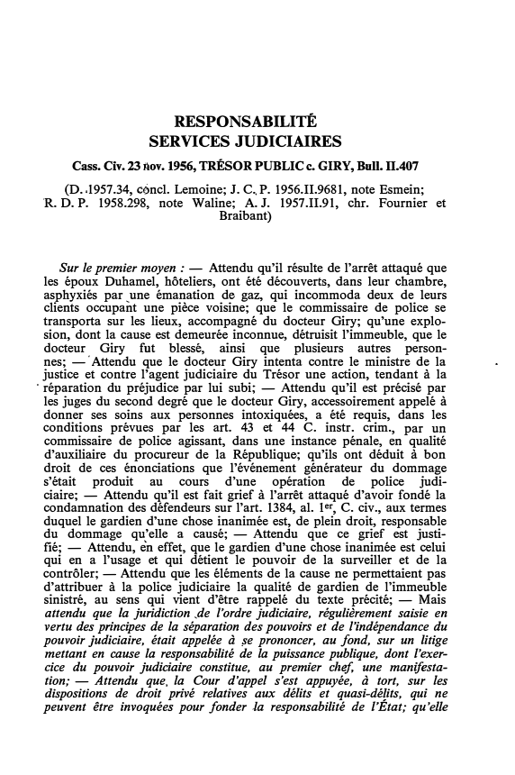 Prévisualisation du document Cass. Civ. 23 nov. 1956, TRÉSOR PUBLIC c. GIRY, Bull. 11.407