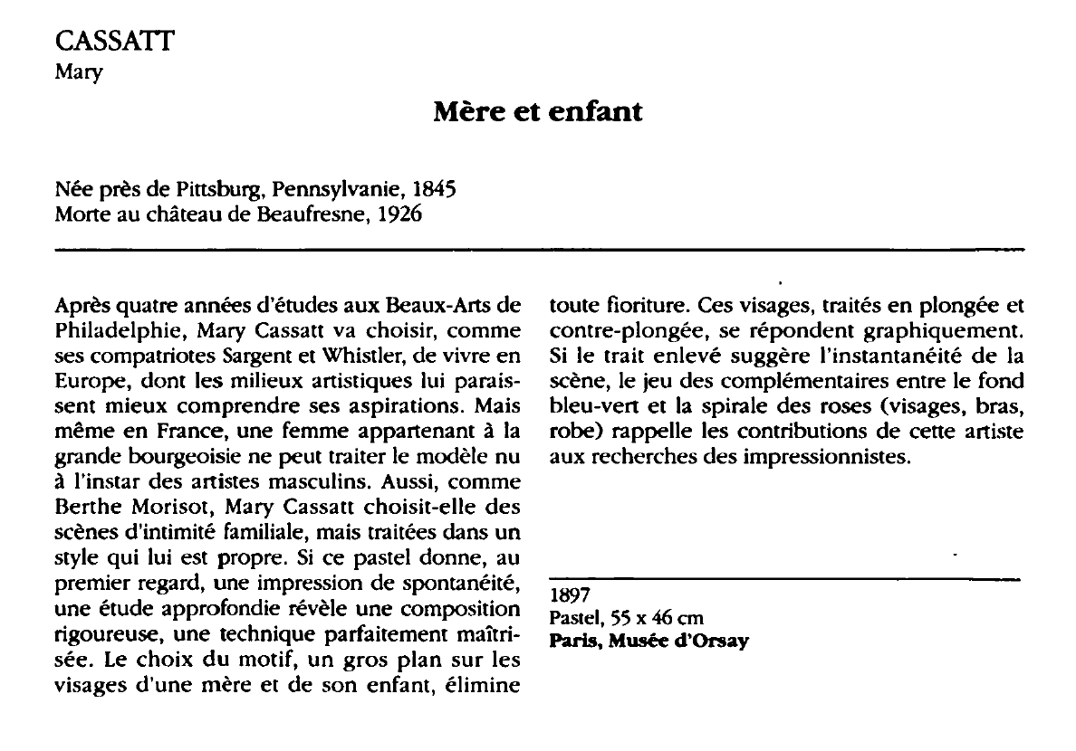 Prévisualisation du document CASSATT Mary : Mère et enfant