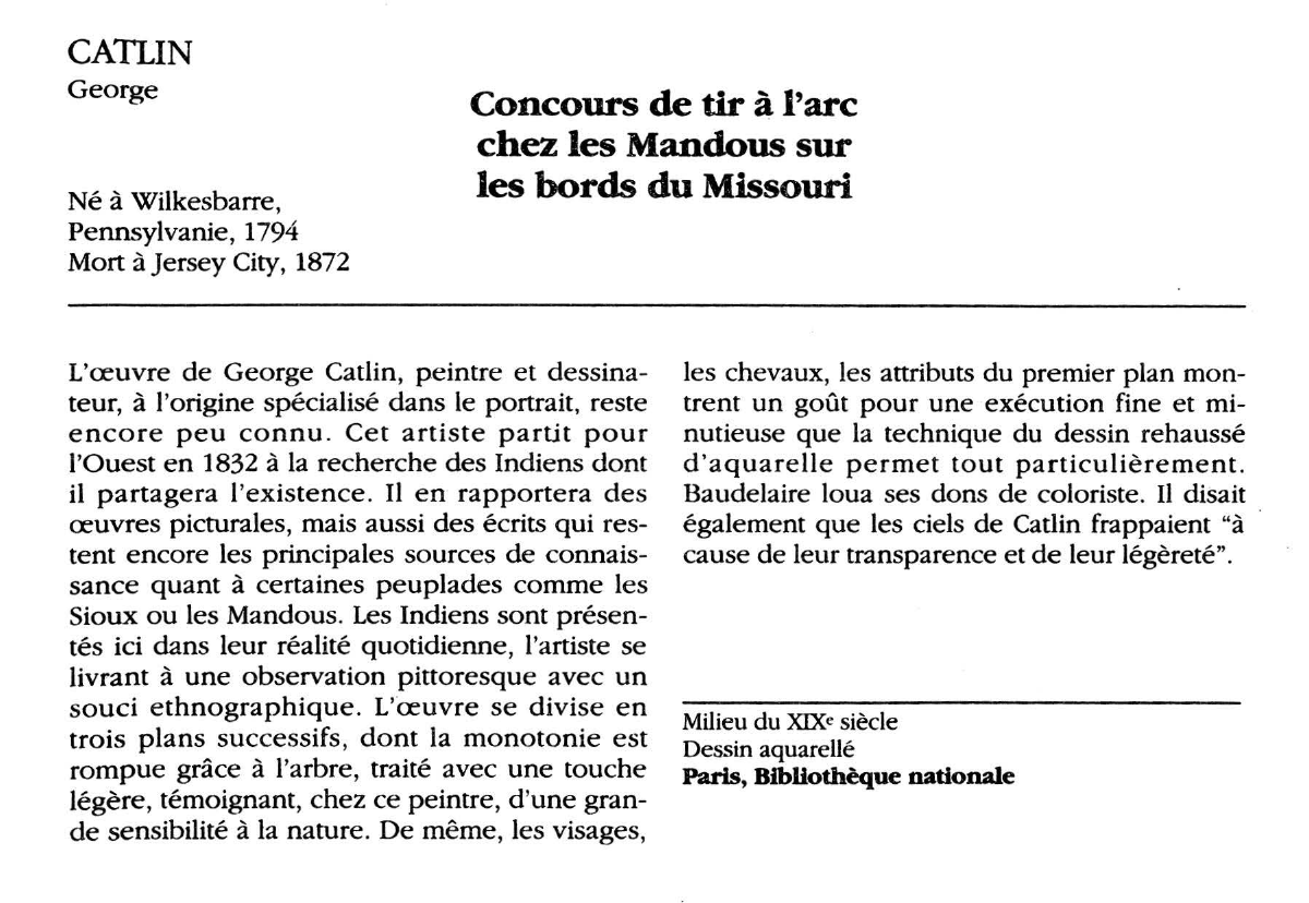 Prévisualisation du document CATLIN George: Concours de tir à l'arc chez les Mandous sur les bords du Missouri