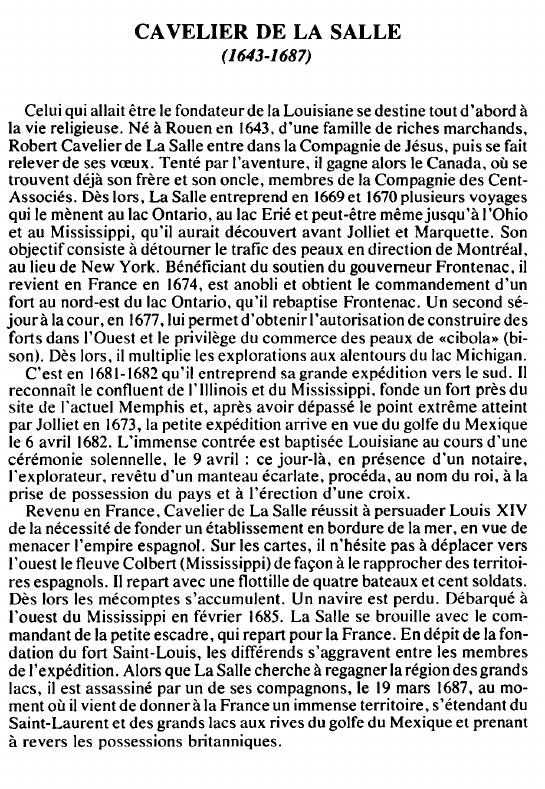 Prévisualisation du document CAVELIER DE LA SALLE(1643-1687) - BIOGRAPHIE.
