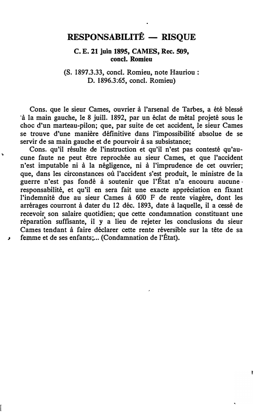Prévisualisation du document C.E. 21 juin 1895, CAMES, Rec. 509, concl. Romieu