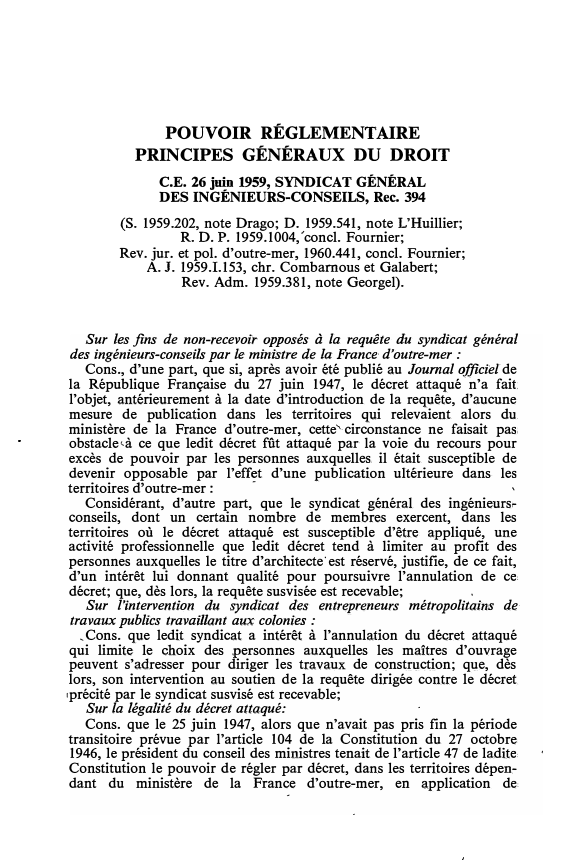 Prévisualisation du document C.E. 26 juin 1959, SYNDICAT GÉNÉRAL DES INGÉNIEURS-CONSEILS, Rec. 394