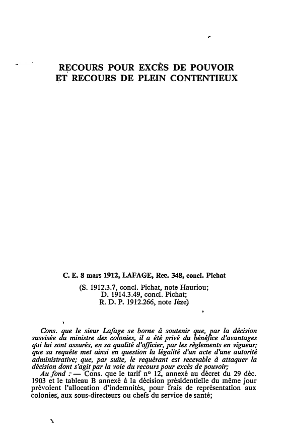 Prévisualisation du document C.E. 8 mars 1912, LAFAGE, Rec. 348, concl. Pichat