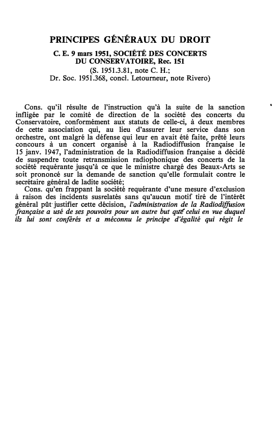 Prévisualisation du document C.E. 9 mars 1951, SOCIÉTÉ DES CONCERTS DU CONSERVATOIRE, Rec. 151