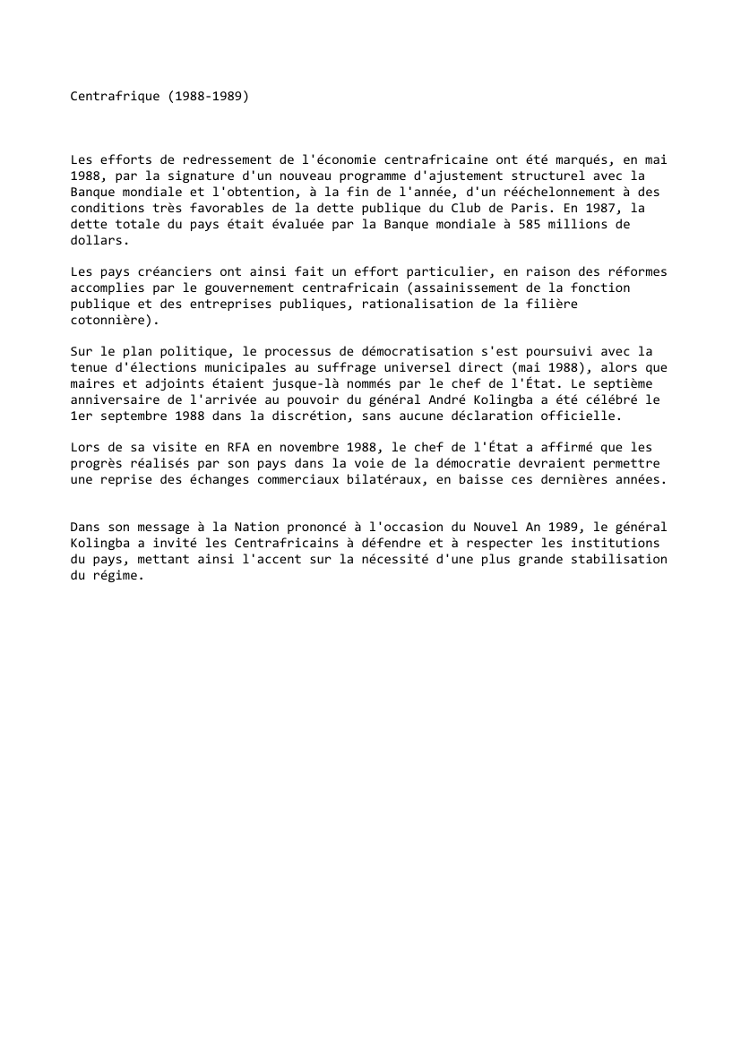 Prévisualisation du document Centrafrique (1988-1989)