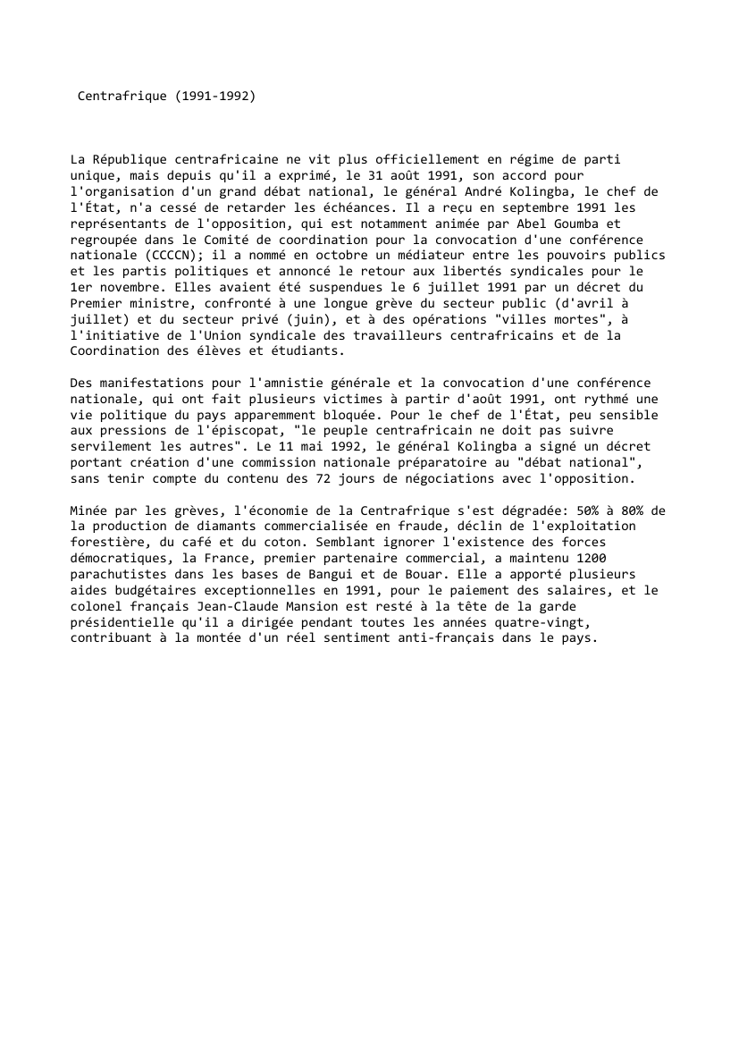 Prévisualisation du document Centrafrique (1991-1992)