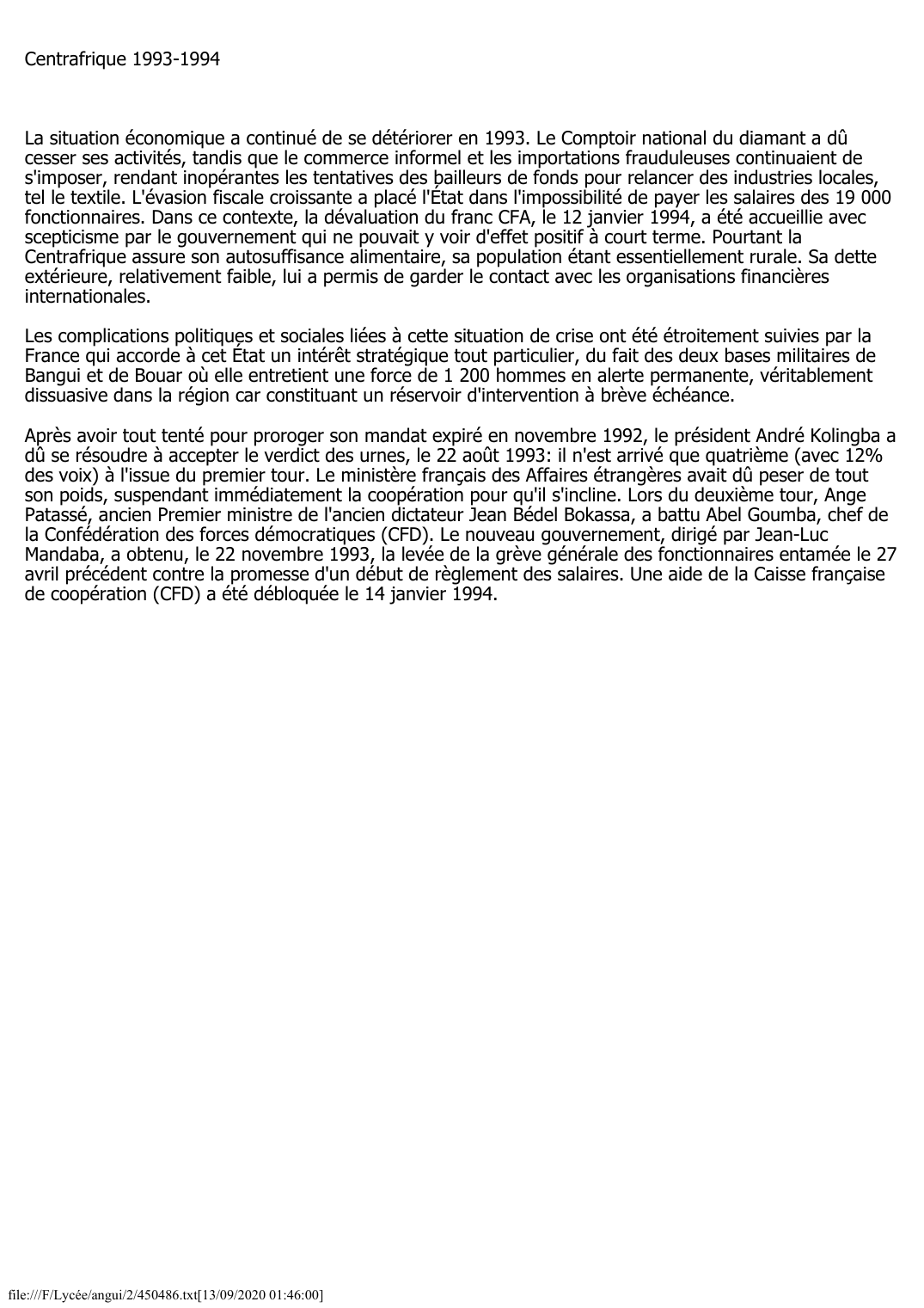 Prévisualisation du document Centrafrique (1993-1994)