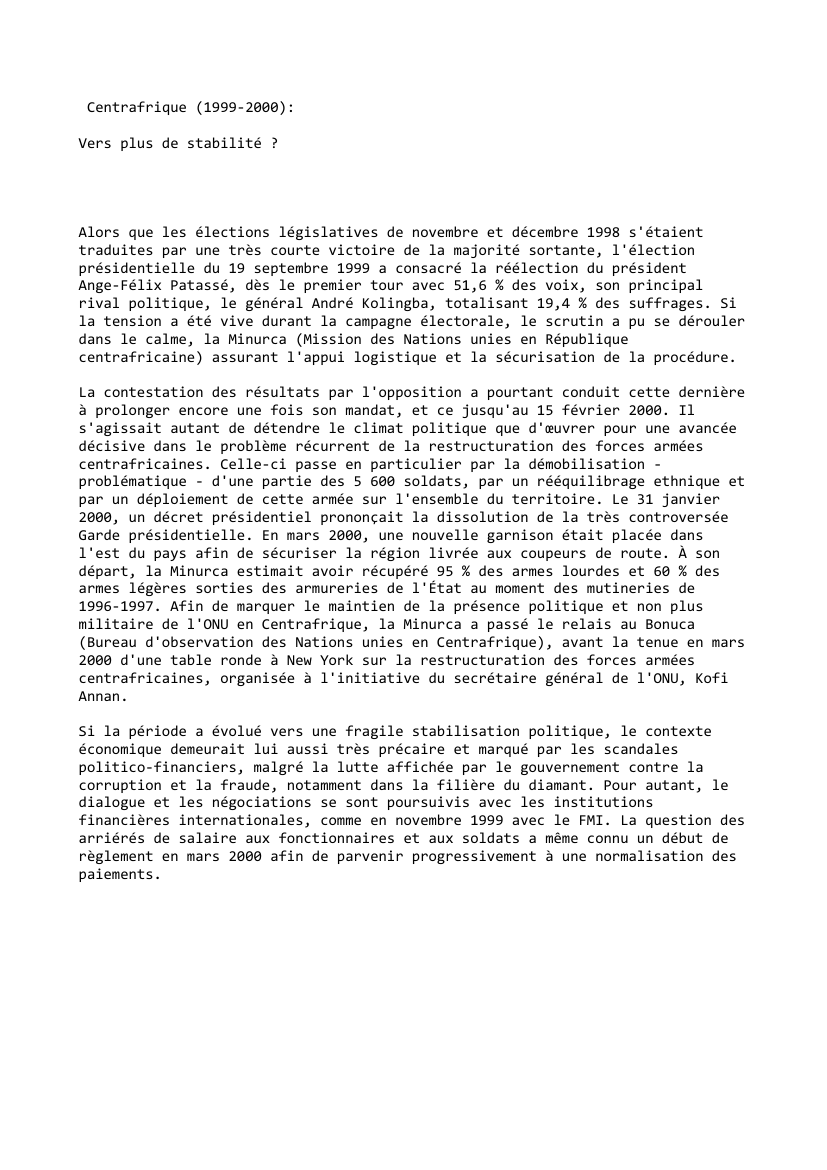 Prévisualisation du document Centrafrique (1999-2000):

Vers plus de stabilité ?