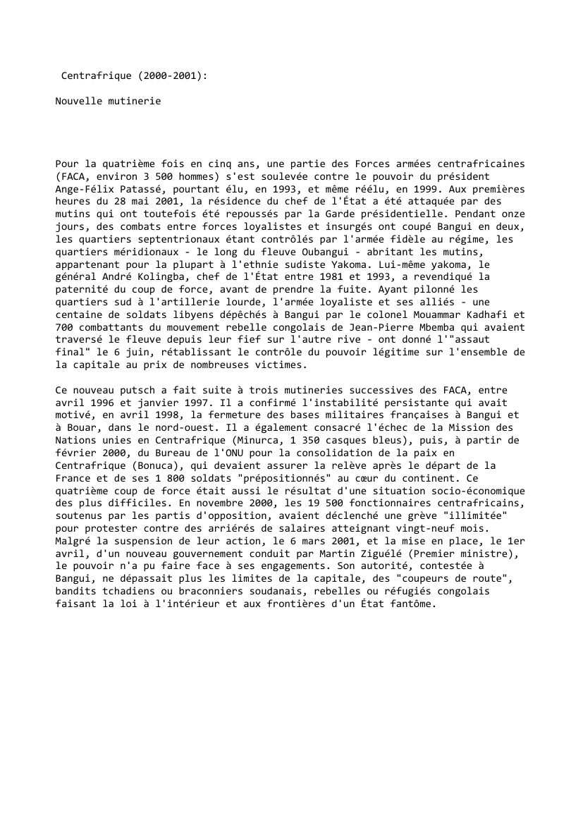 Prévisualisation du document Centrafrique (2000-2001):

Nouvelle mutinerie