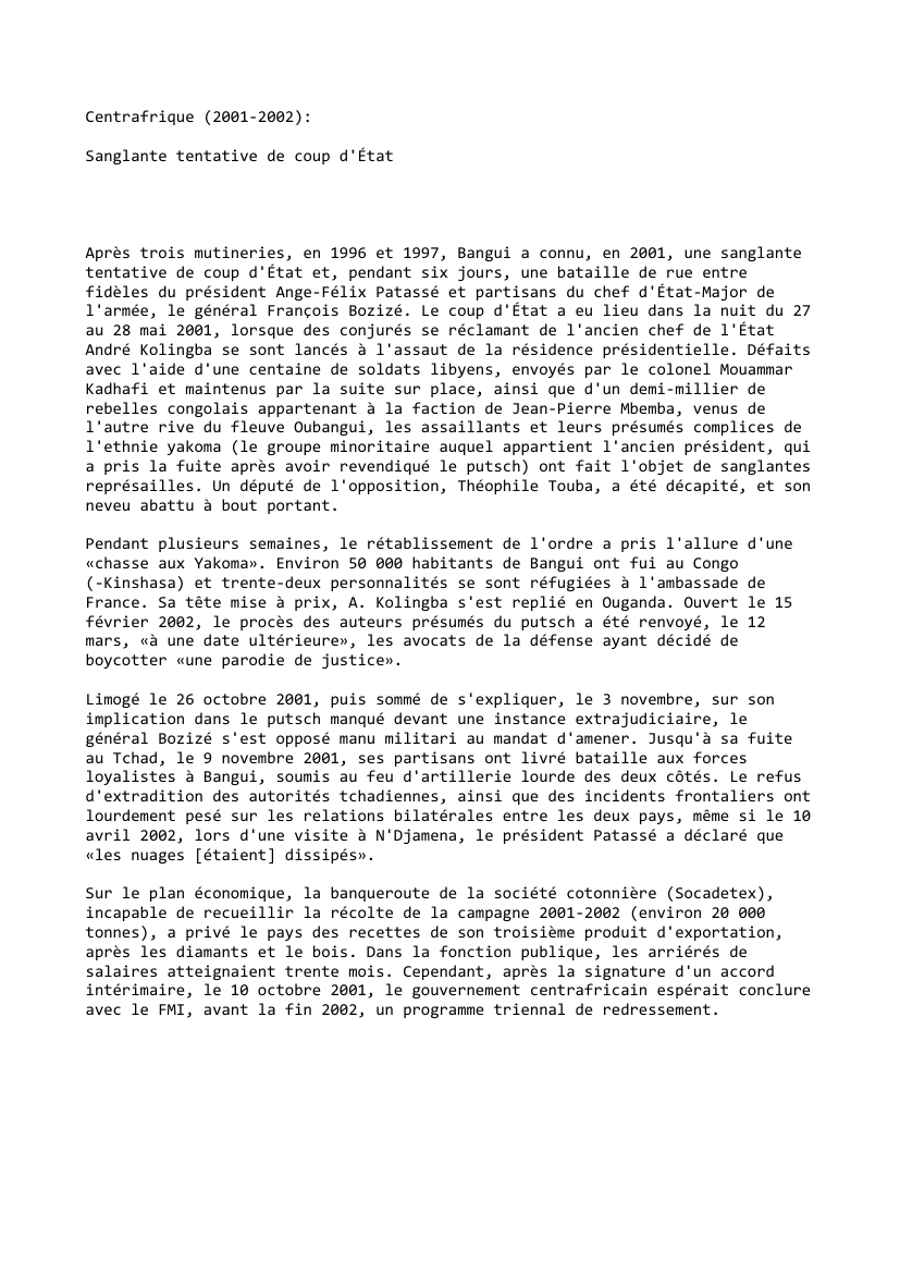 Prévisualisation du document Centrafrique (2001-2002):

Sanglante tentative de coup d'État