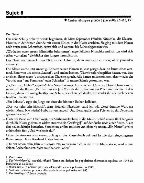 Prévisualisation du document Centres étrangers groupe I, juin 2006, ES et S, LV1: Nach Christoph Hein, Landnahme, 2004.