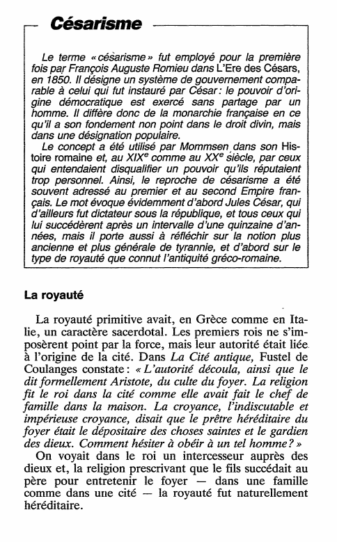 Prévisualisation du document Césarisme
Le terme «césarisme» fut employé pour la première
fois par François Auguste Romieu dans L'Ere des Césars,
en 1850....