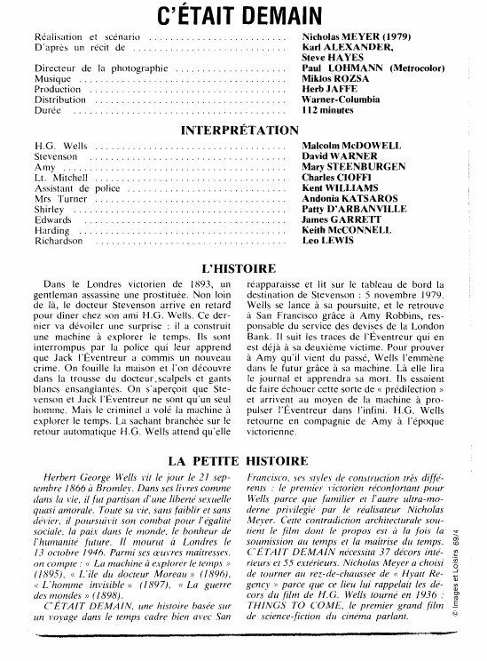 Prévisualisation du document C'ÉTAIT DEMAINNicholas MEYER (1979)Karl A LEXANDER,S teve H AYESPaul L