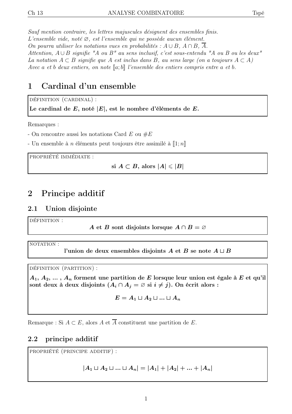 Prévisualisation du document Ch 13  ANALYSE COMBINATOIRE  Tspé