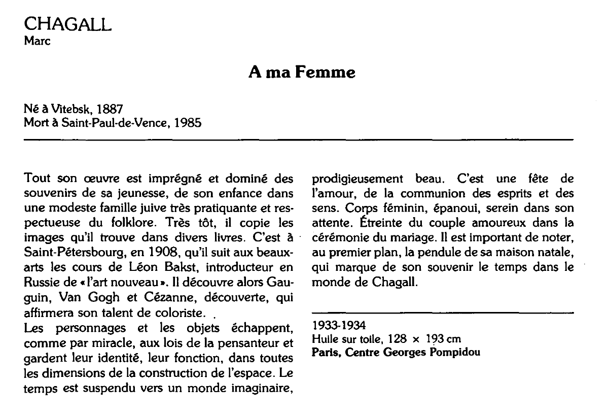 Prévisualisation du document CHAGALL Marc : A ma femme