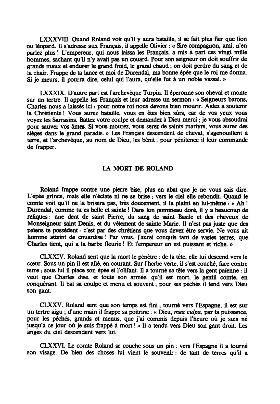 Prévisualisation du document CHANSON DE ROLAND: ROLAND REFUSE DE SONNER DU COR - LA MORT DE ROLAND - LA MORT DE LA BELLE AUDE