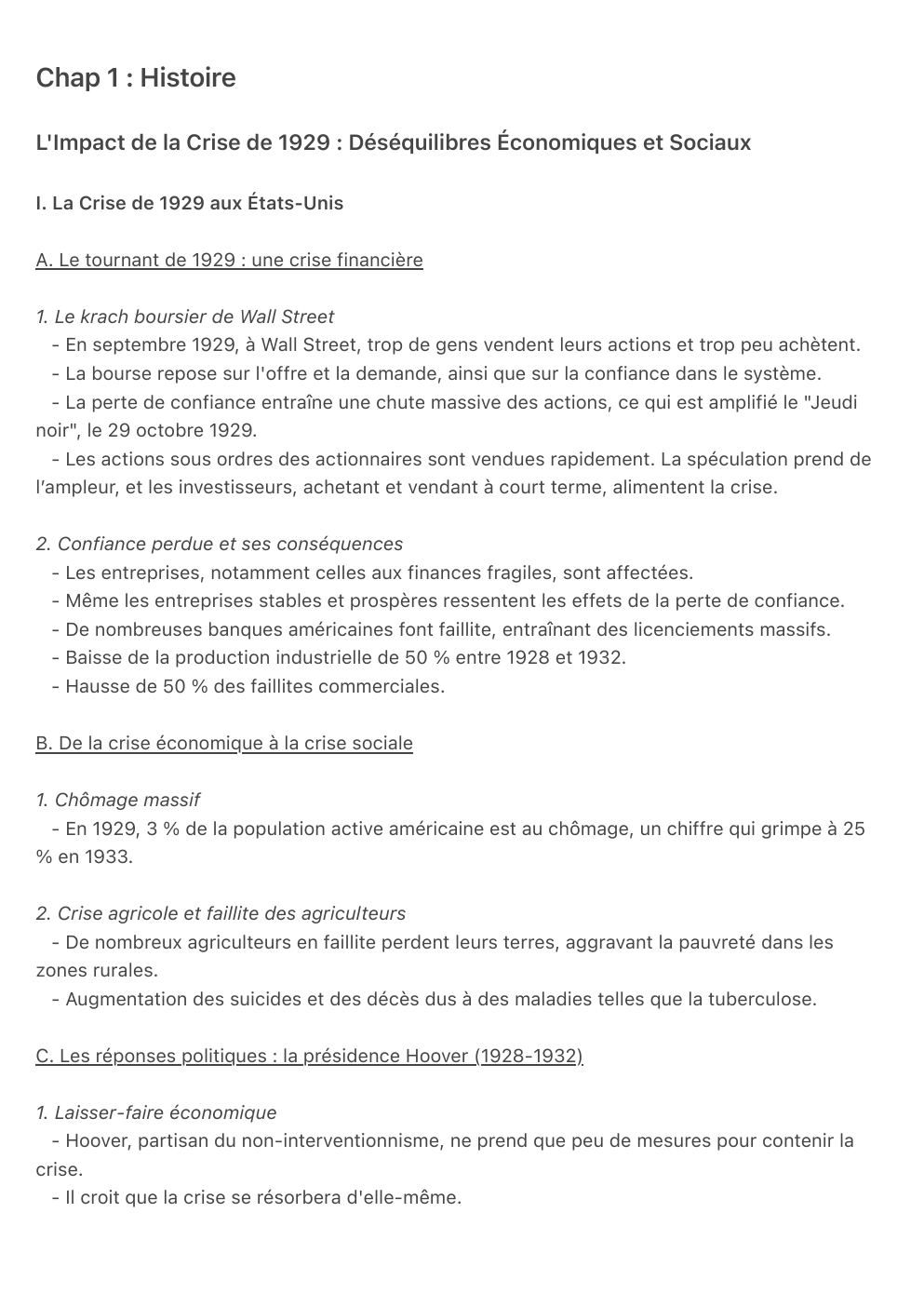 Prévisualisation du document Chap 1 : Histoire L'Impact de la Crise de 1929 : Déséquilibres Économiques et Sociaux