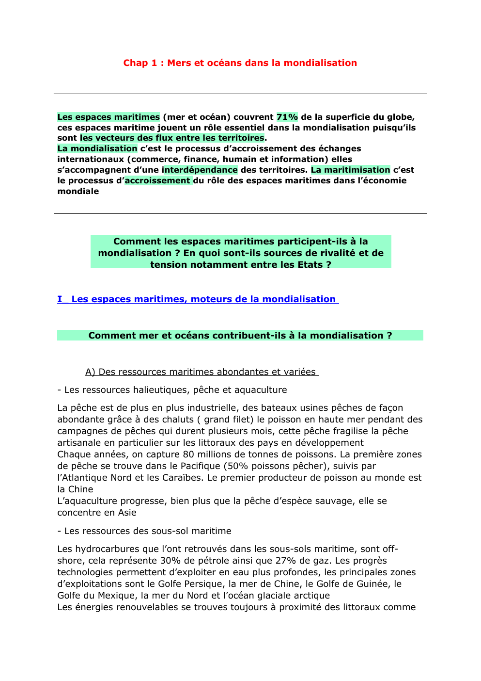 Prévisualisation du document Chap 1 : Mers et océans dans la mondialisation