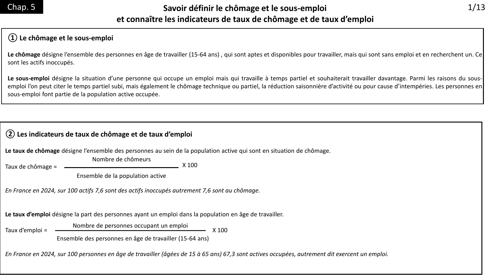 Prévisualisation du document Chap. 5  Savoir définir le chômage et le sous-emploi et connaître les indicateurs de taux de chômage et de taux d’emploi